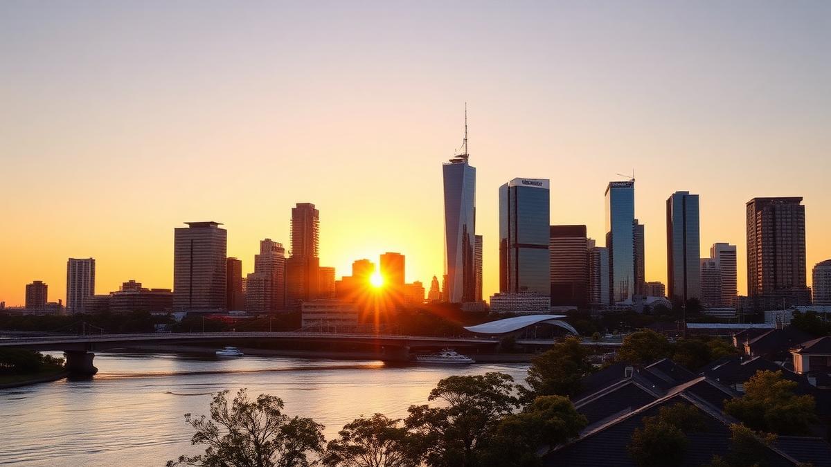 Melbourne skyline at sunset with the Yarra River and city towers